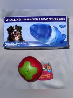 Weallin Shark Chew & Treat Toy & Bark Tomato Dog Toy, NEW